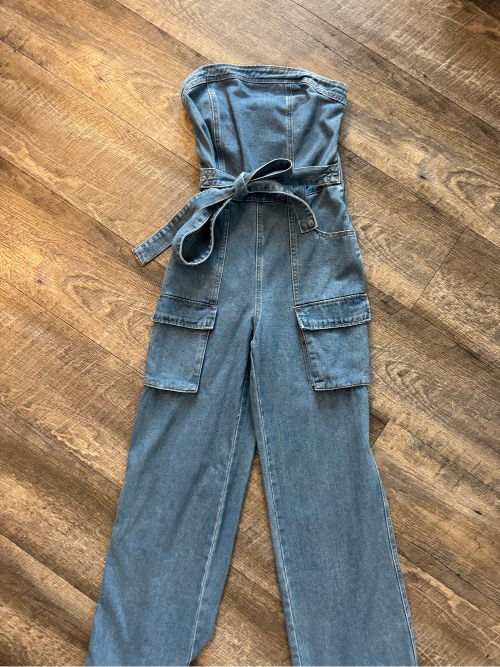 NWT Sincerely Jules Strapless Cargo Denim Jumpsuit